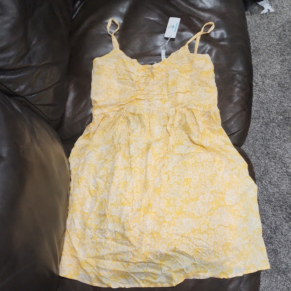 Yellow and White Sleeveless Spaghetti Strap Sundress